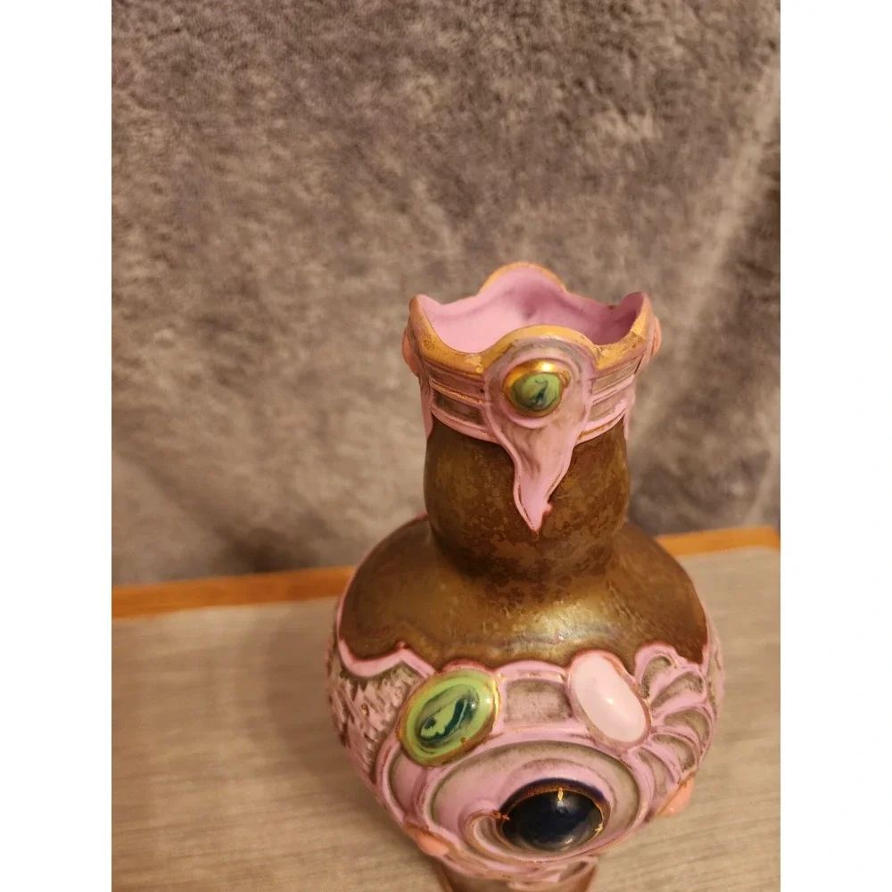 Schafer & Vater German‎ Multi - Colored Jeweled Iridescent Pottery Vase 7.25